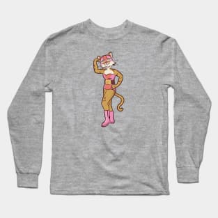 Mexican Cat Luchador Wrestler Sketch Drawing Long Sleeve T-Shirt